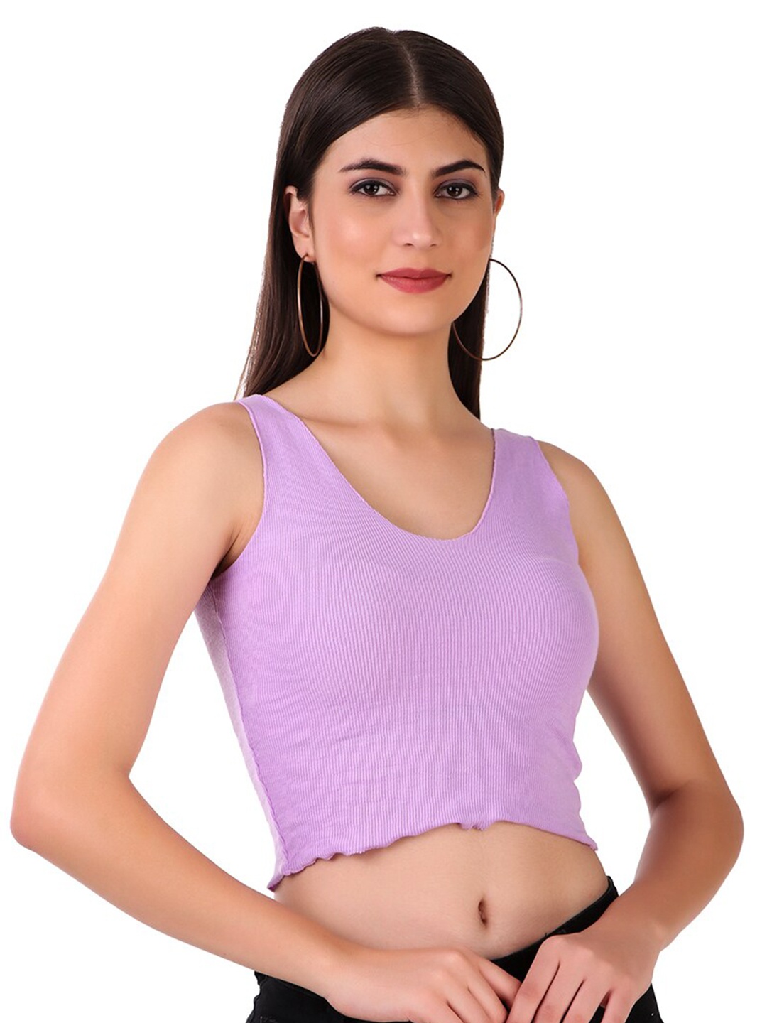 

BAESD Ribbed V-Neck Crop Tank Top, Lavender