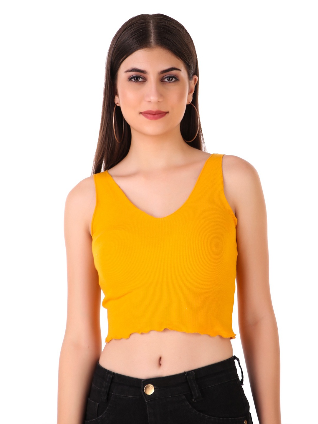 

BAESD V-Neck Sleeveless Crop Tank Top, Mustard