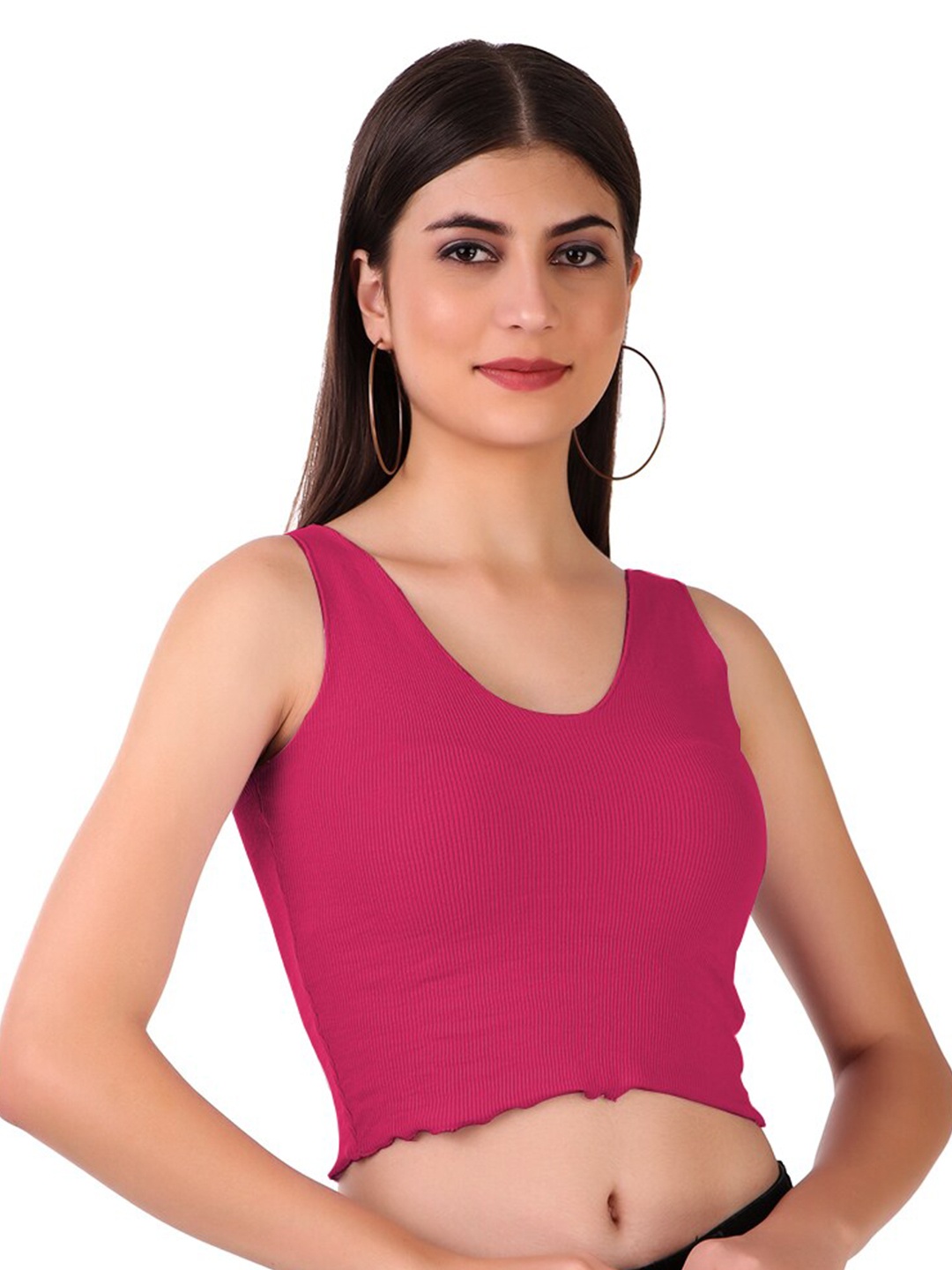 

BAESD Cotton Fitted Scoop Neck Crop Top, Pink