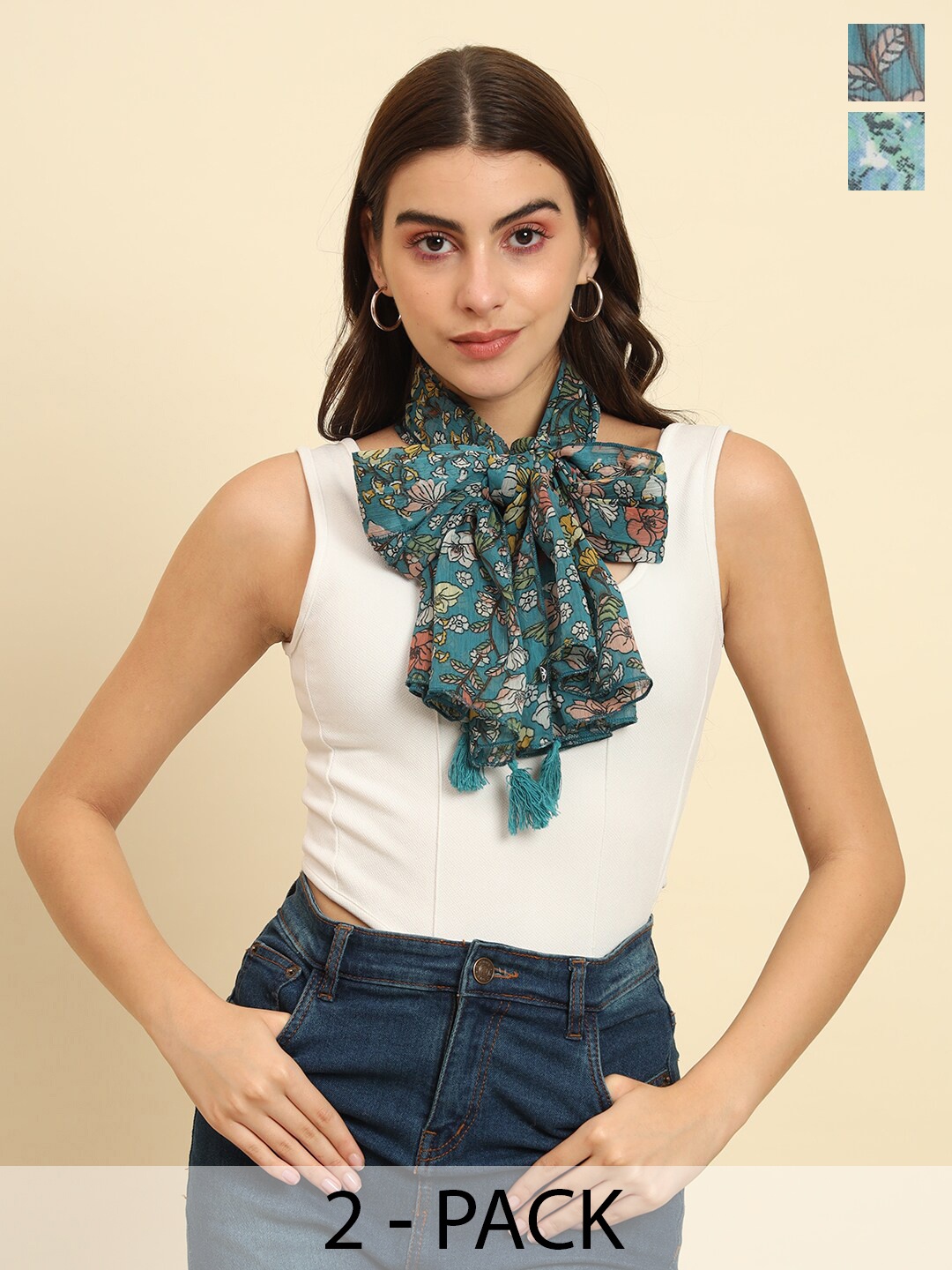

Trend Arrest Women Pack Of 2 Printed Scarf, Blue