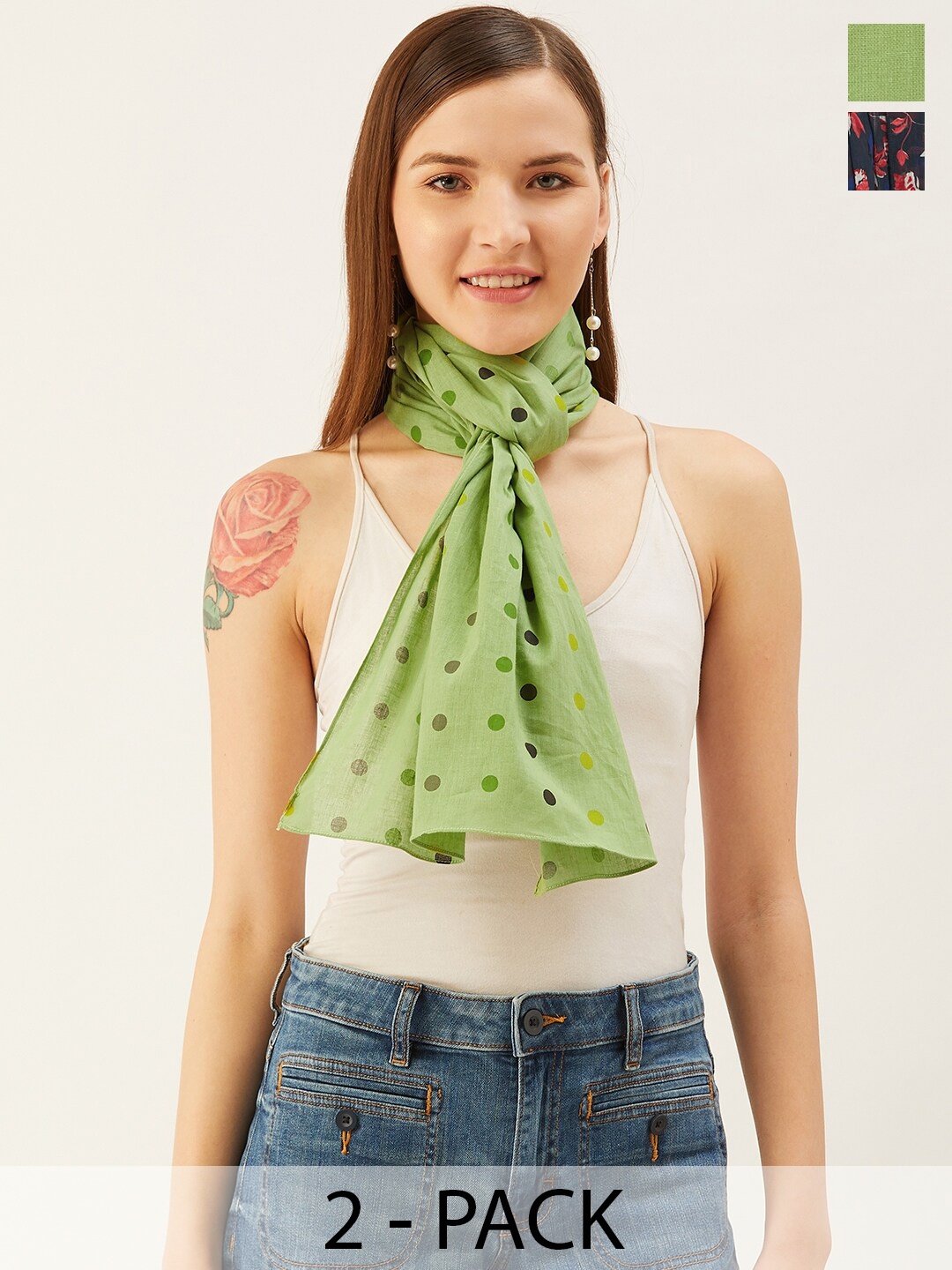 

Trend Arrest Women Pack Of 2 Printed Scarf, Green