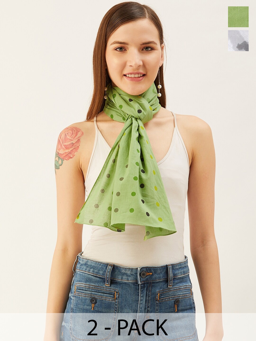 

Trend Arrest Women Pack Of 2 Printed Scarf, Green