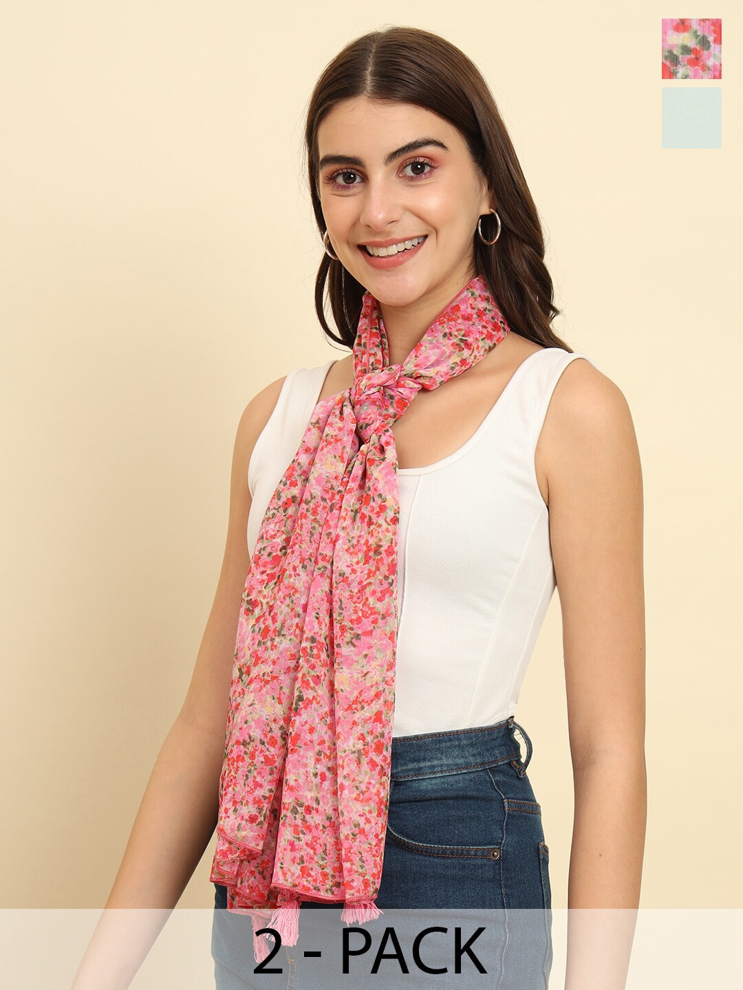 

Trend Arrest Women Pack Of 2 Printed Scarf, Pink