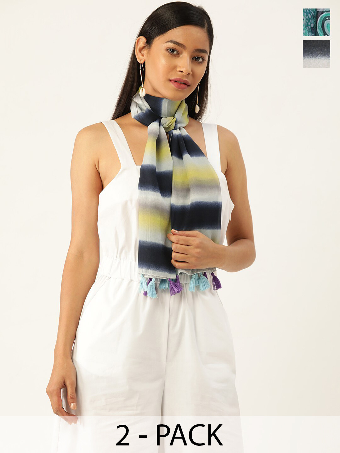 

Trend Arrest Women Pack Of 2 Striped Scarves, Black