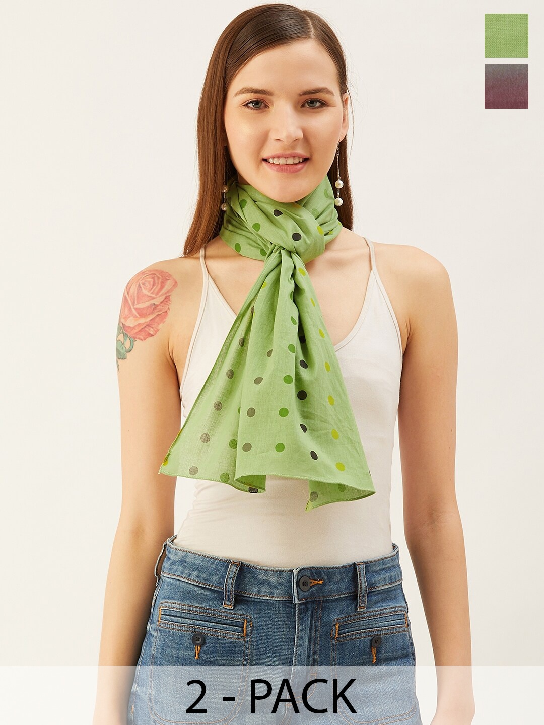 

Trend Arrest Women Pack Of 2 Printed Scarves, Green