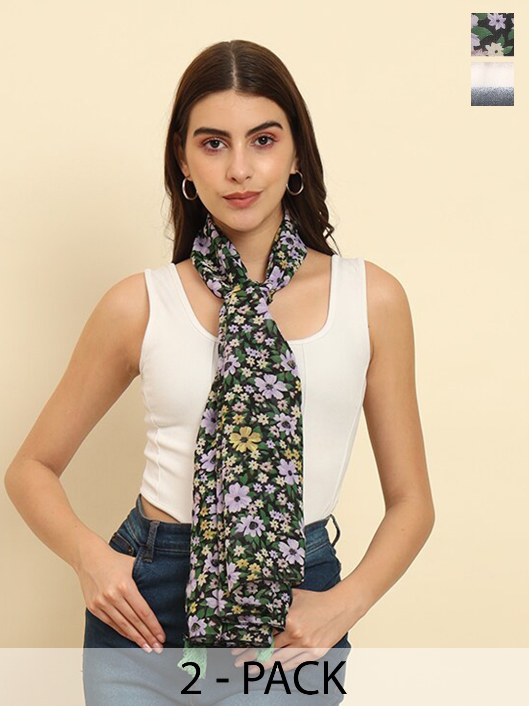 

Trend Arrest Women Pack Of 2 Printed Scarves, Black