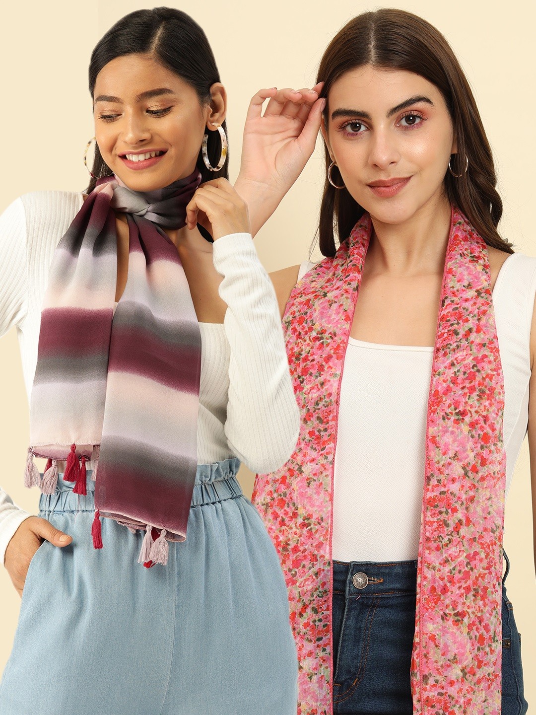 

Trend Arrest Women Pack Of 2 Printed Scarves, Pink