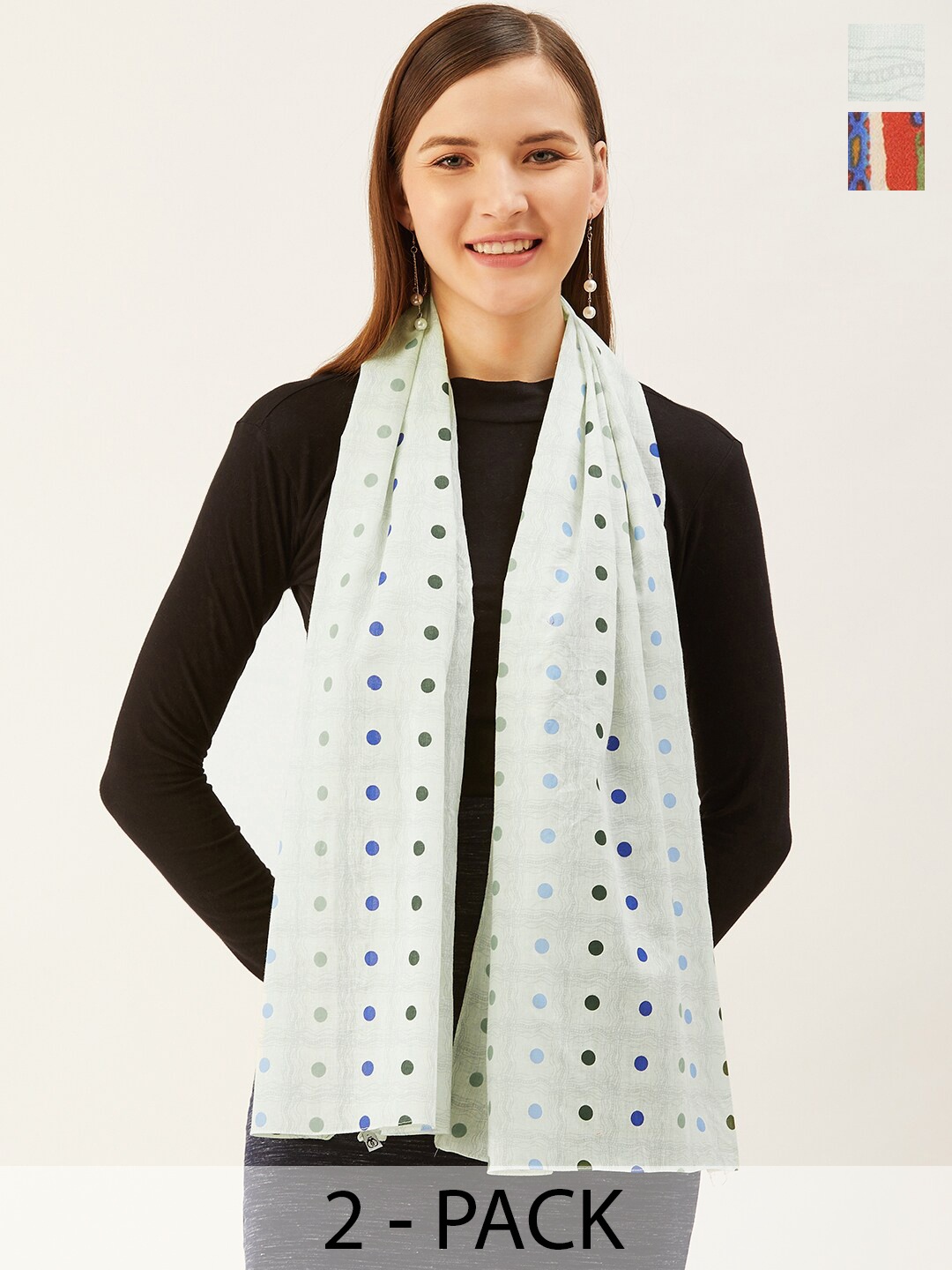 

Trend Arrest Pack Of 2 Printed Scarfs, Blue