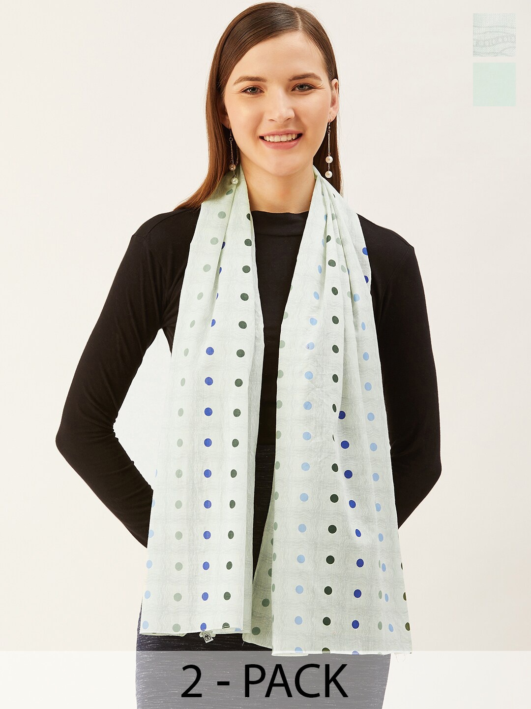 

Trend Arrest Pack Of 2 Polka Dots Printed Scarves, Green