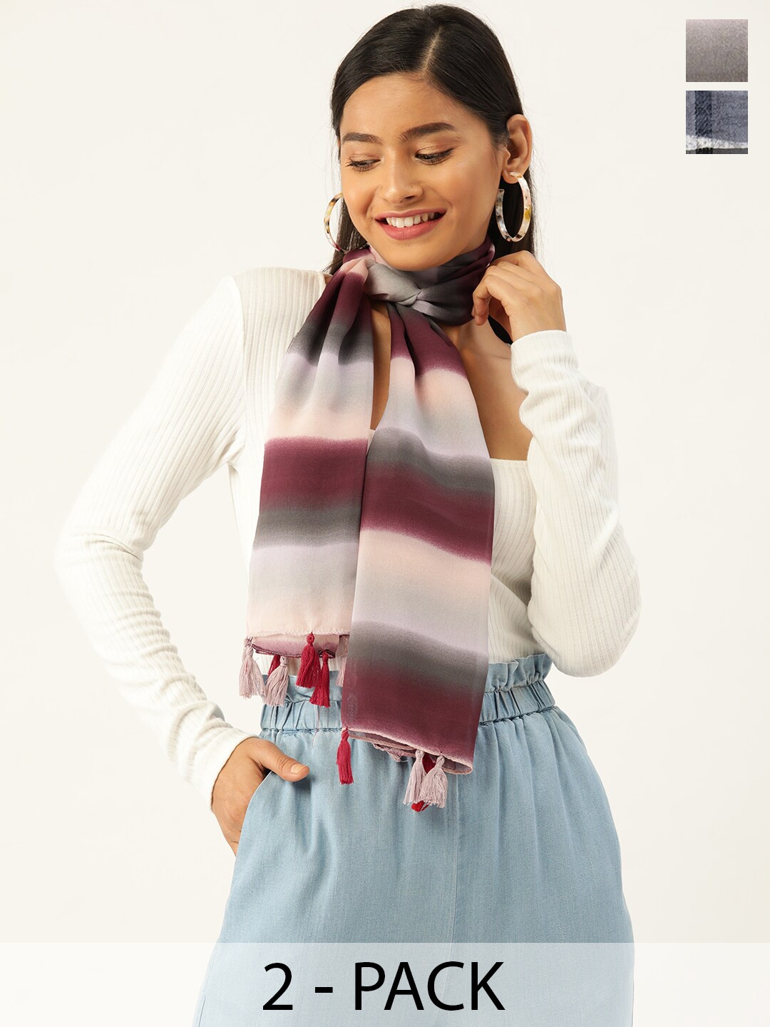 

Trend Arrest Pack Of 2 Printed Tasseled Scarves, Black