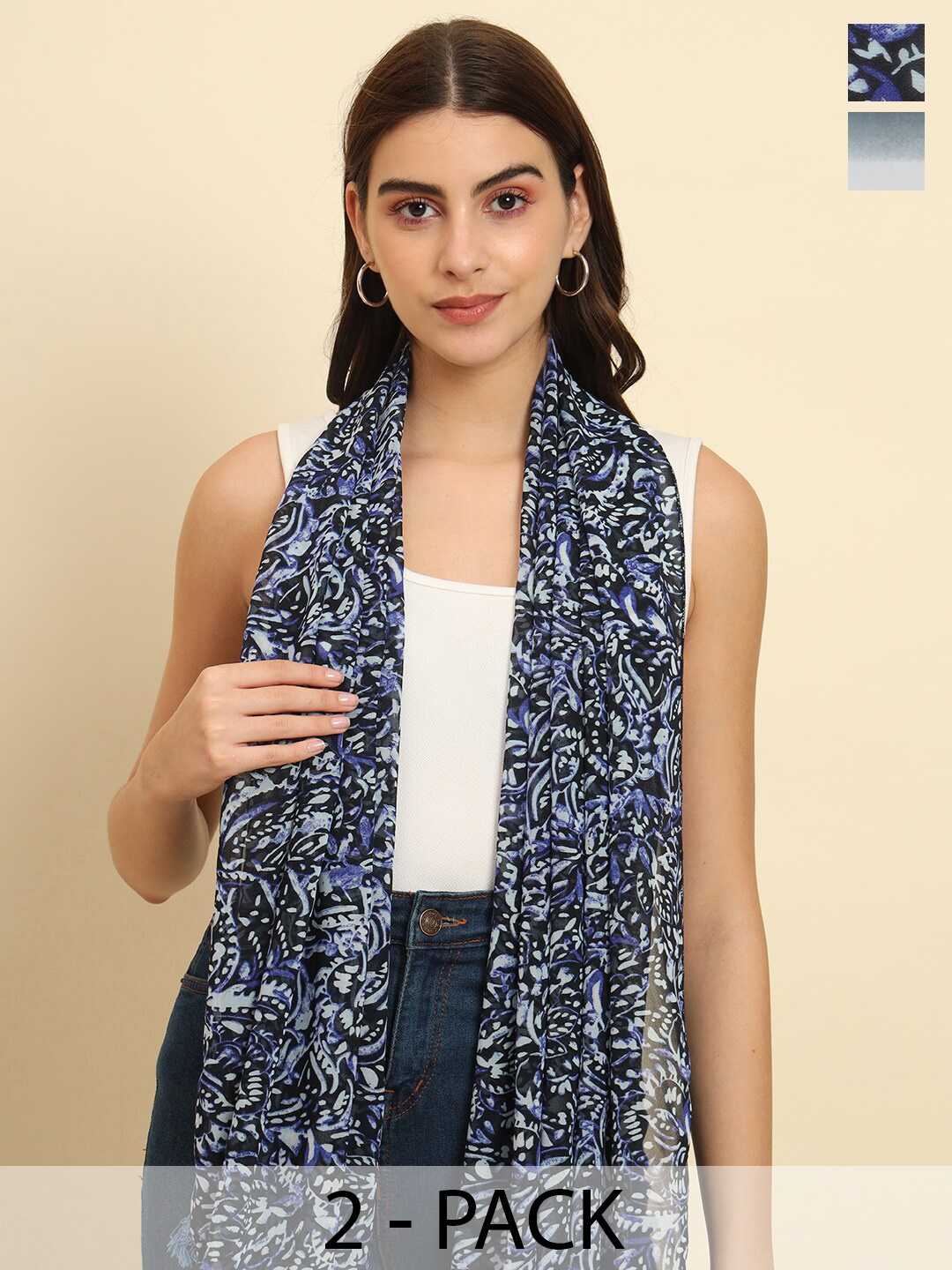 

Trend Arrest Pack Of 2 Tasseled Scarfs, Navy blue