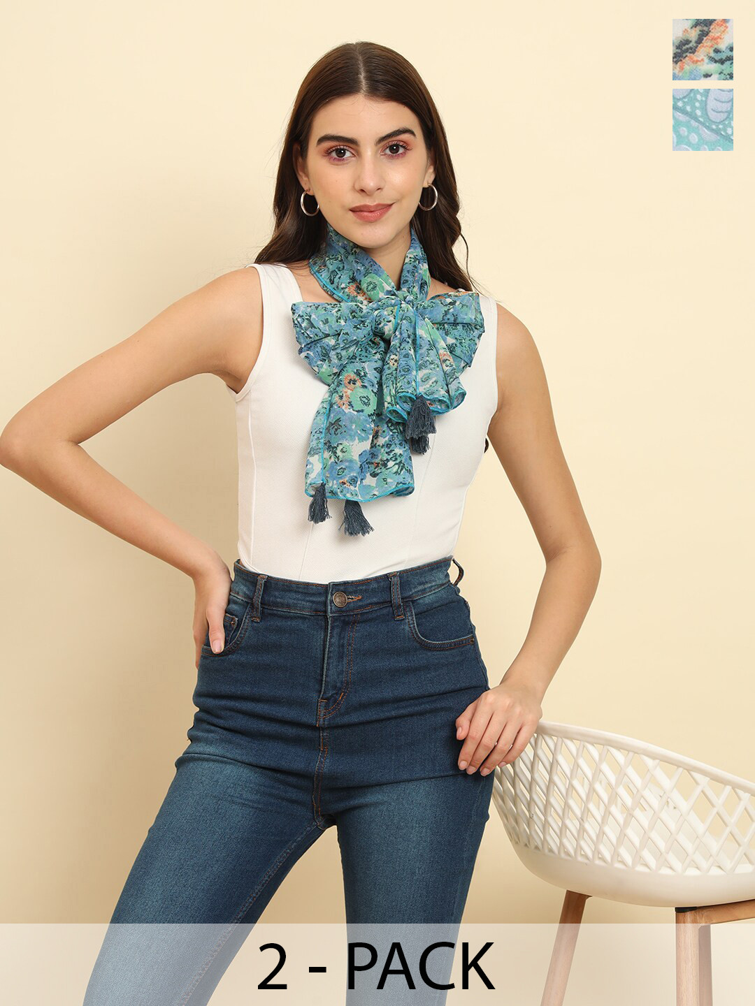 

Trend Arrest Pack Of 2 Printed Scarves, Blue
