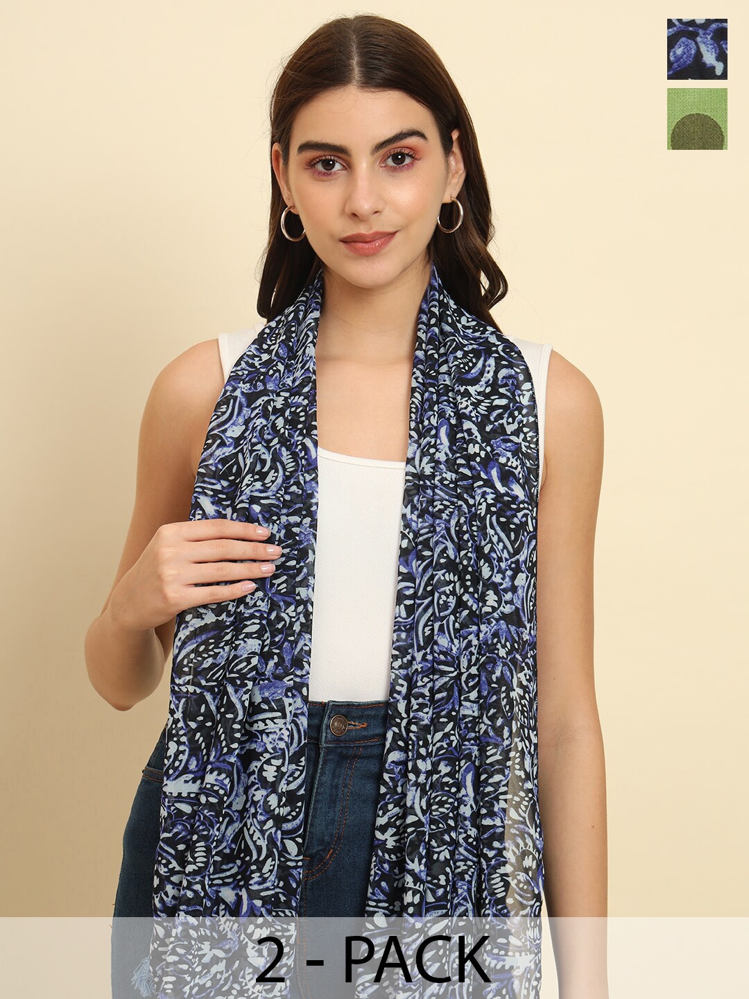 

Trend Arrest Pack Of 2 Printed Scarves, Green