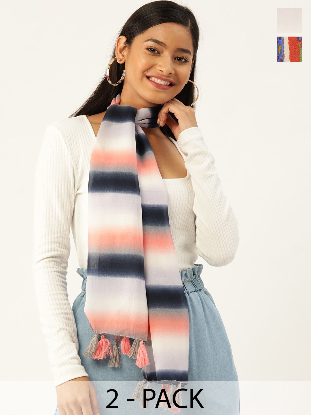 

Trend Arrest Set of 2 Printed Scarves, White