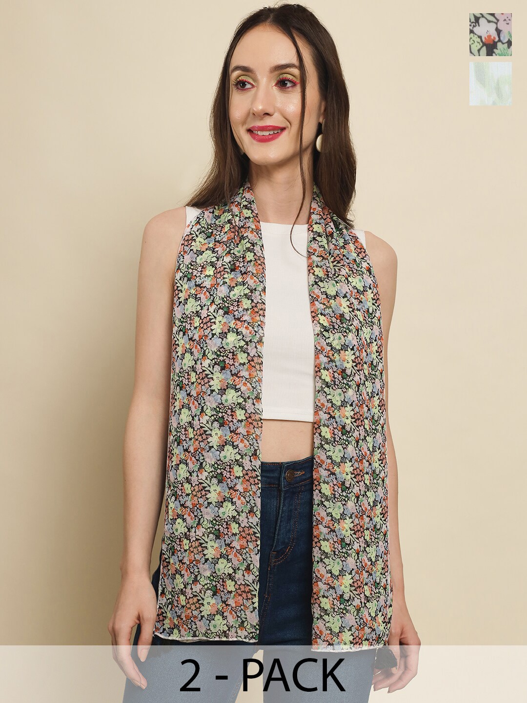 

Trend Arrest Set of 2 Printed Scarves, White