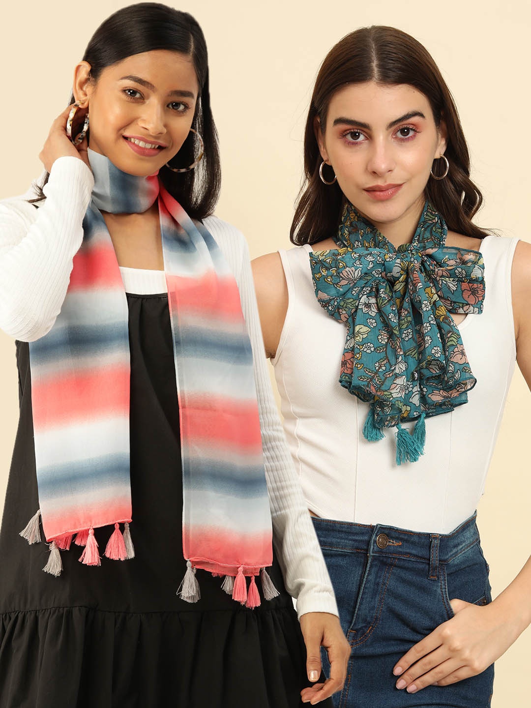 

Trend Arrest Women Pack Of 2 Printed Scarf, Green