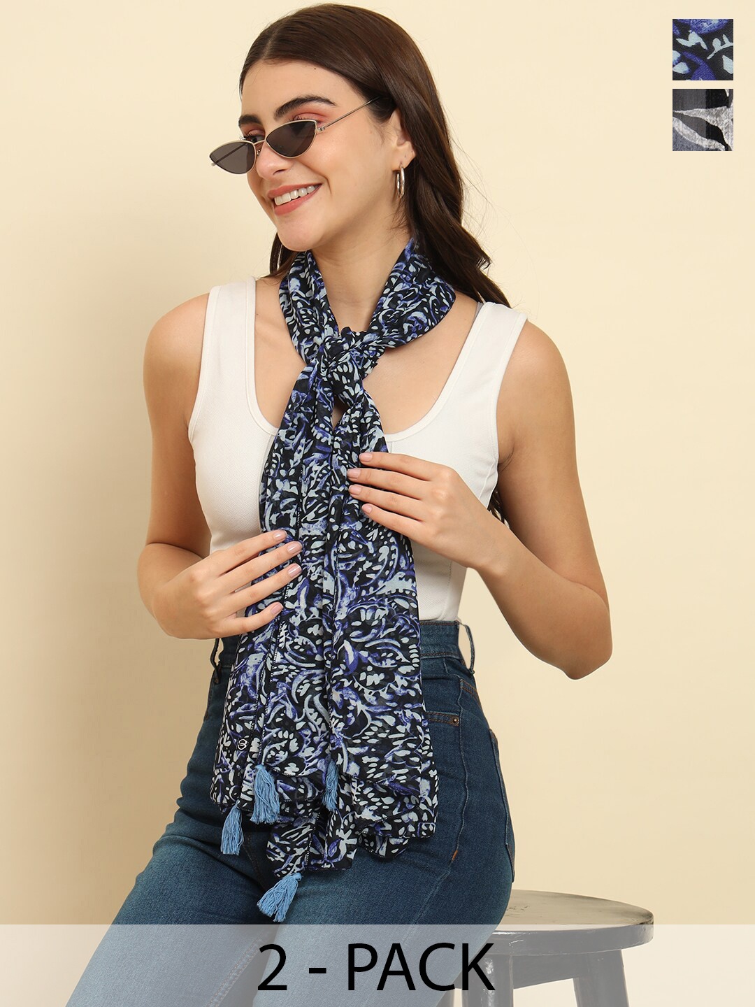 

Trend Arrest Women Pack of 2 Printed Scarf, Black