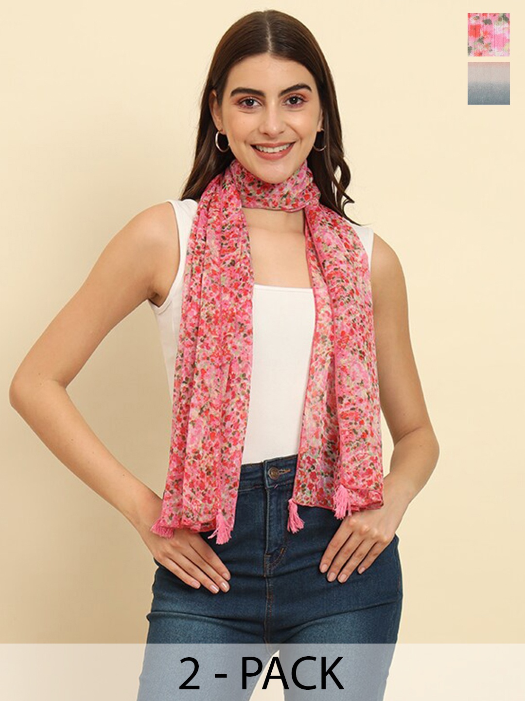 

Trend Arrest Pack Of 2 Printed Scarf, Pink