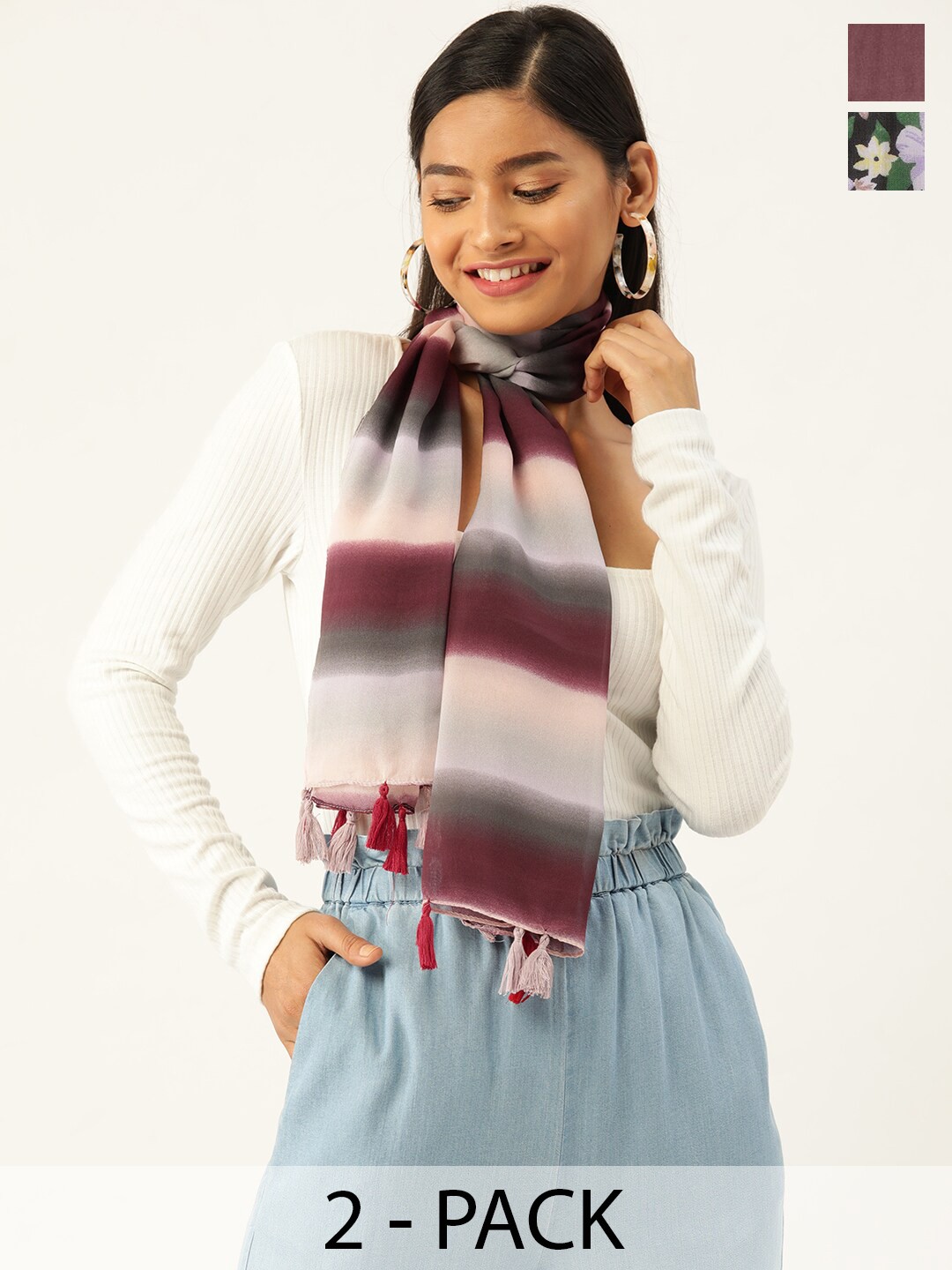 

Trend Arrest Pack Of 2 Printed Scarf, Black