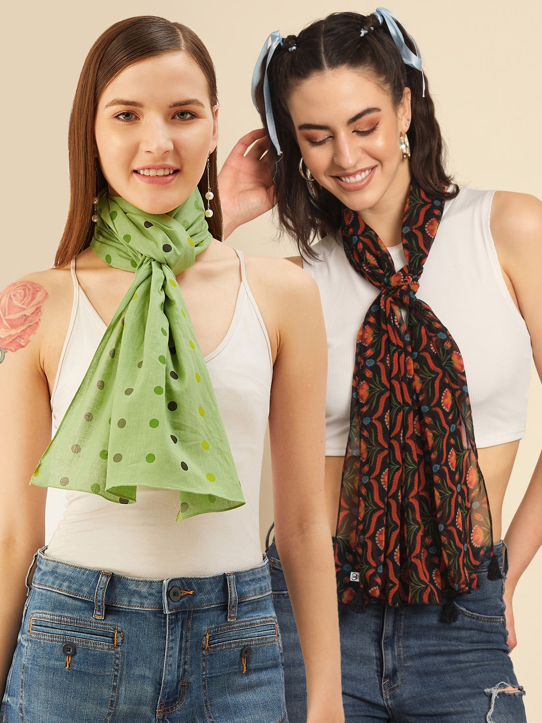 

Trend Arrest Pack Of 2 Printed Scarfs, Green