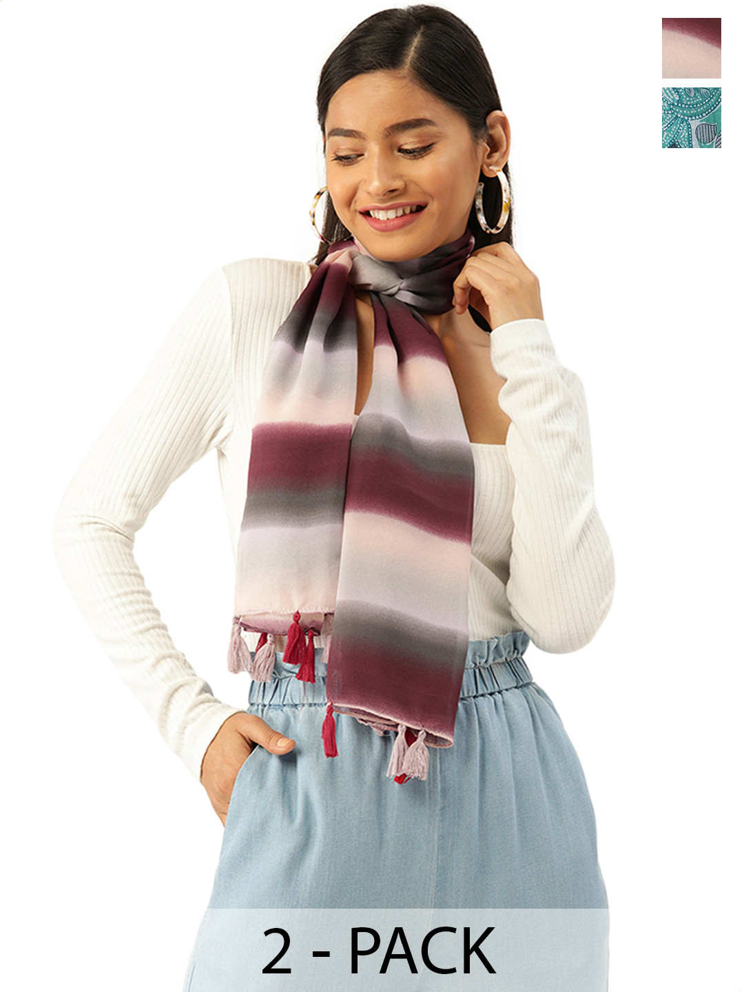 

Trend Arrest Pack Of 2 Printed Scarfs, Green
