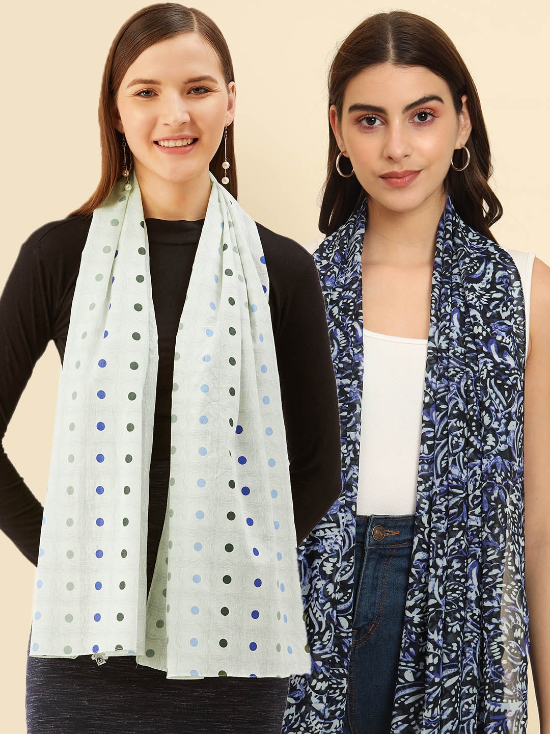 

Trend Arrest Set Of 2 Printed Scarfs, White