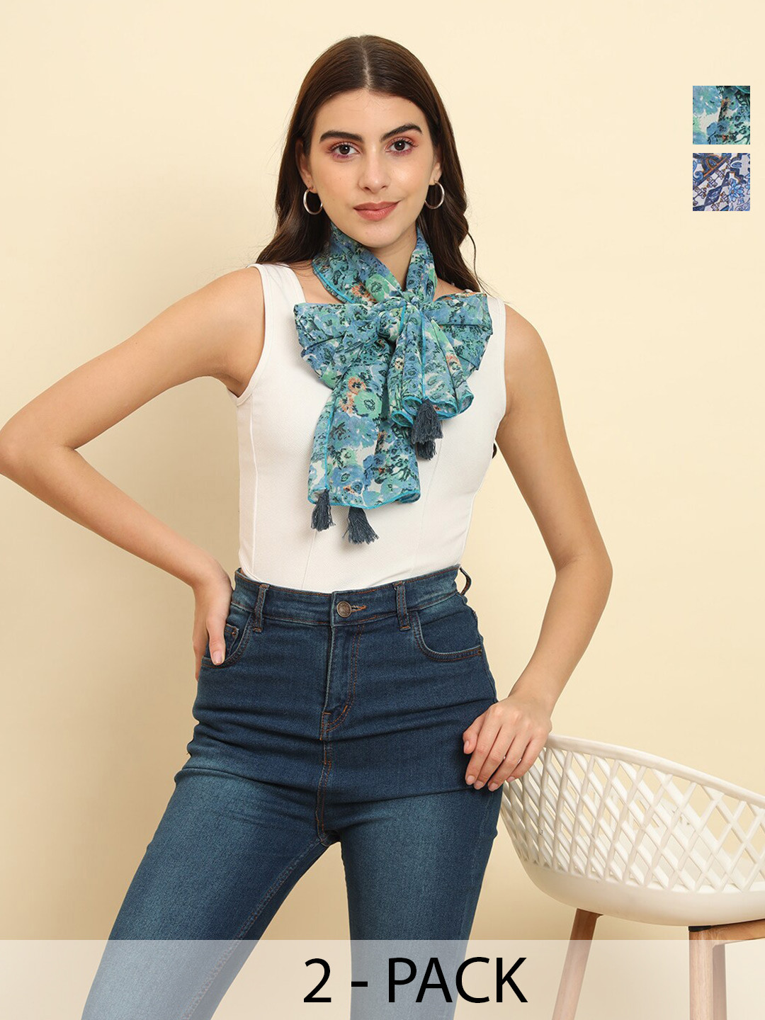 

Trend Arrest Set Of 2 Printed Scarfs, Blue