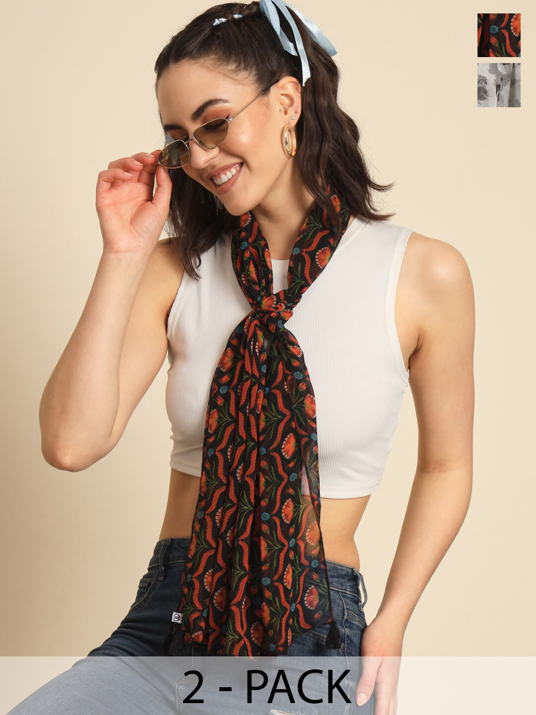 

Trend Arrest Women Pack Of 2 Printed Scarves, Black
