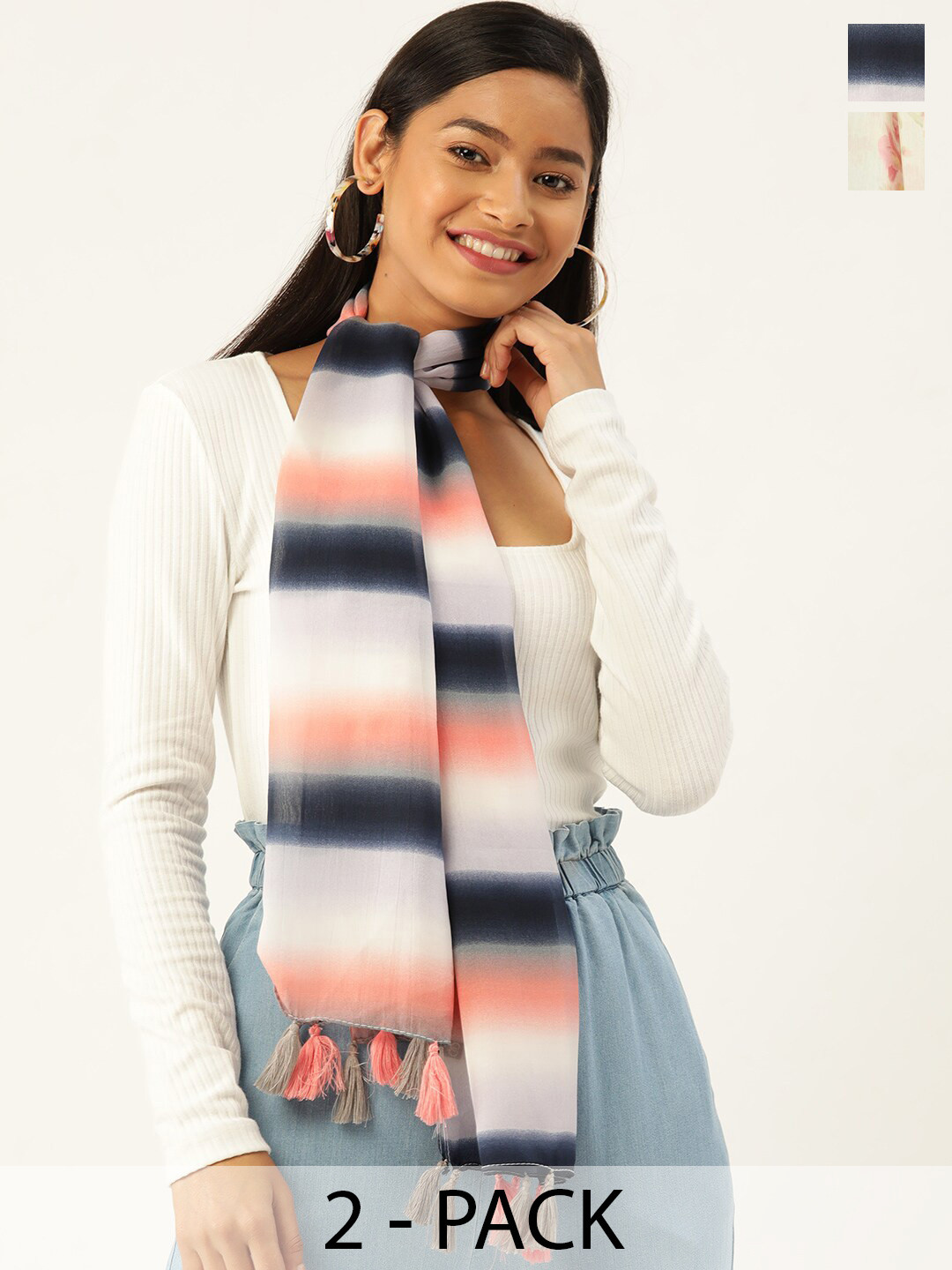 

Trend Arrest Pack Of 2 Striped Scarf, White