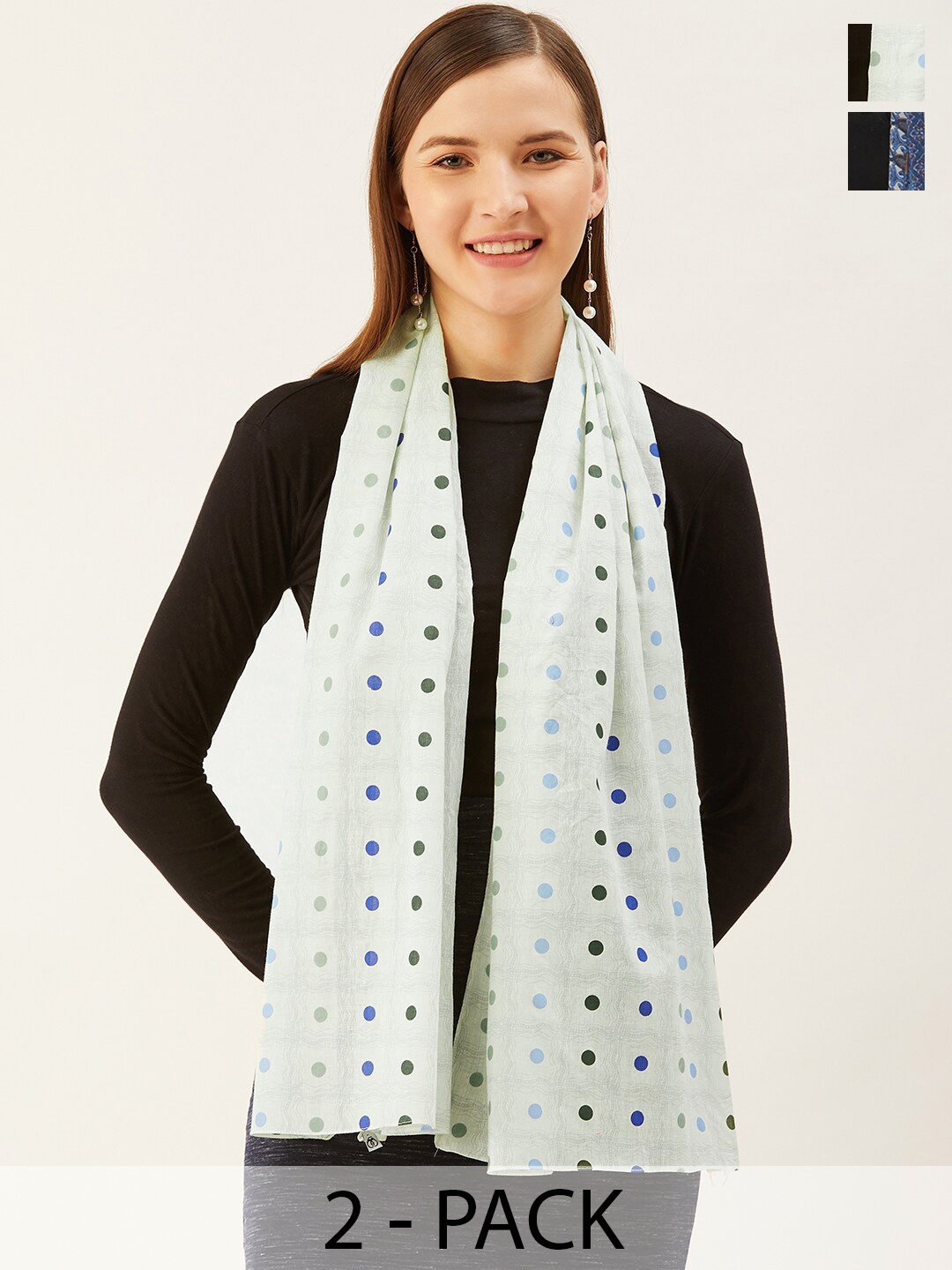 

Trend Arrest Pack Of 2 Printed Scarf, White