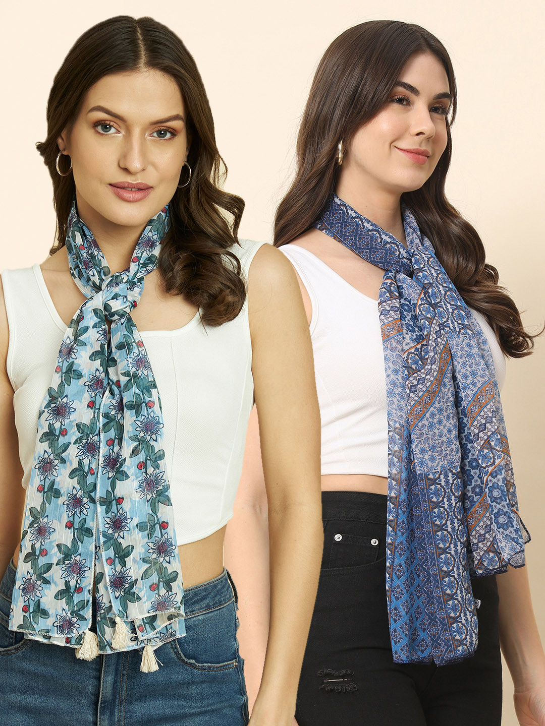

Trend Arrest Pack Of 2 Floral Printed Scarf, Green