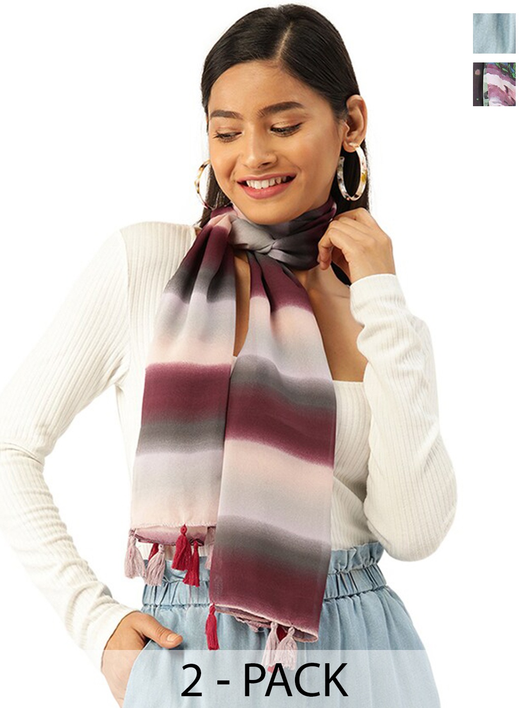 

Trend Arrest Set Of 2 Striped Scarf, White