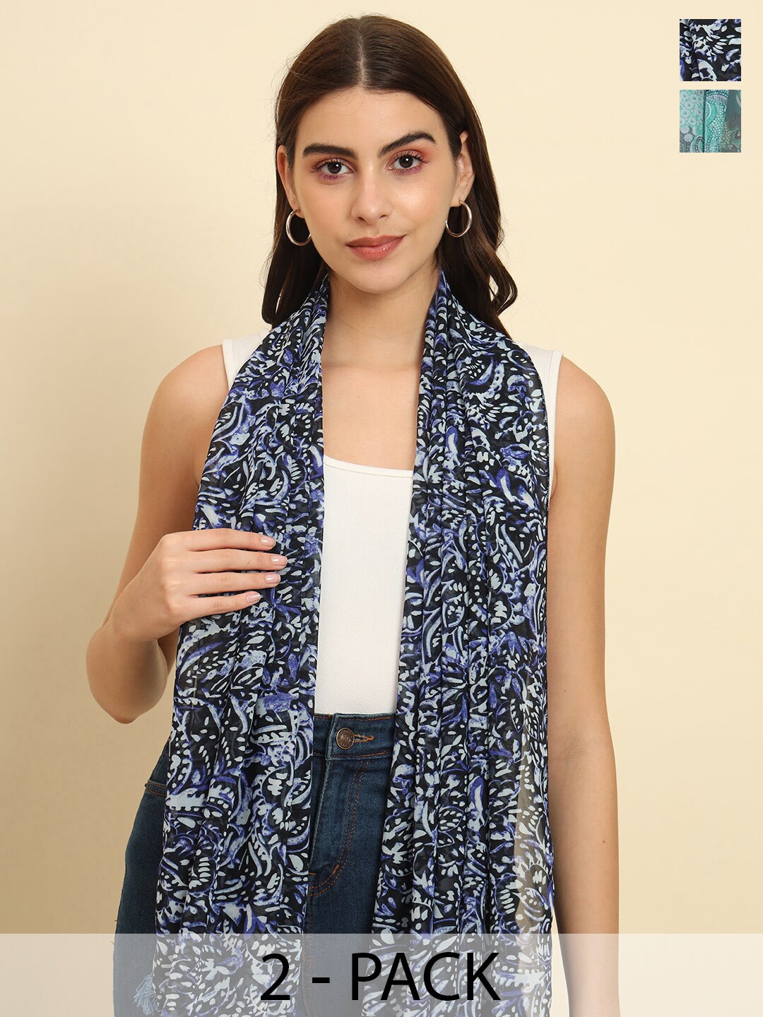 

Trend Arrest Pack Of 2 Printed Scarf, Blue