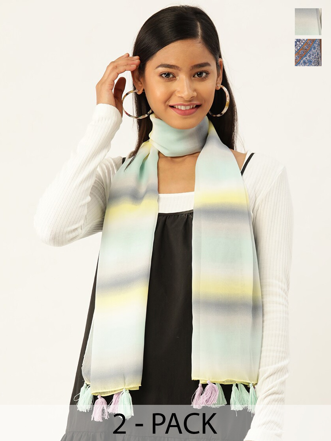 

Trend Arrest Pack Of 2 Printed Scarves, White