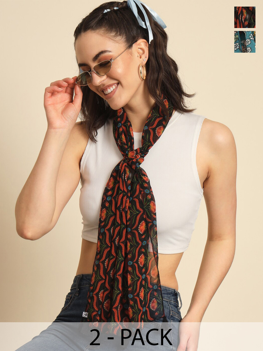 

Trend Arrest Set Of 2 Floral Printed Scarf, Blue