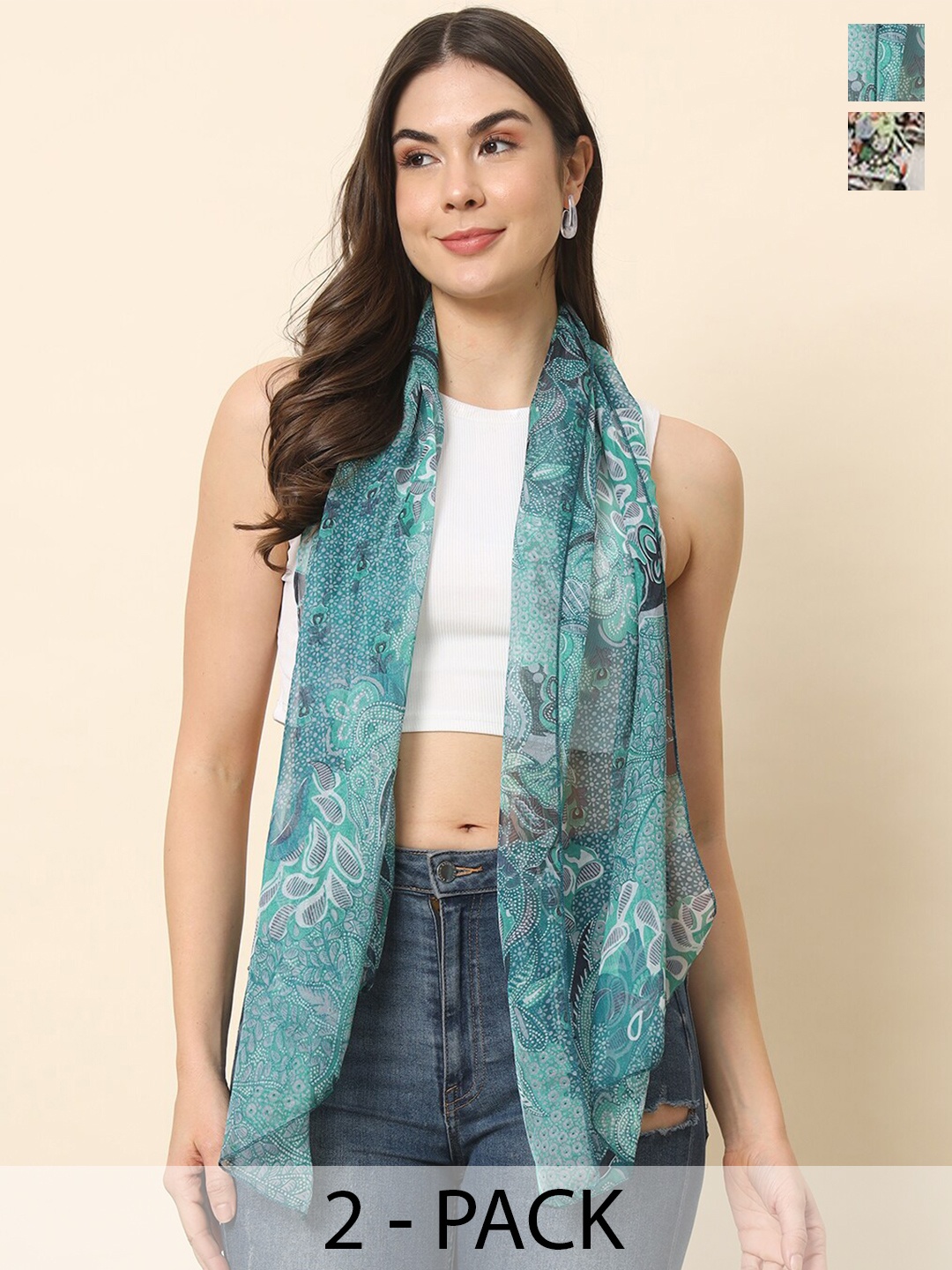 

Trend Arrest Pack Of 2 Printed Scarf, Blue