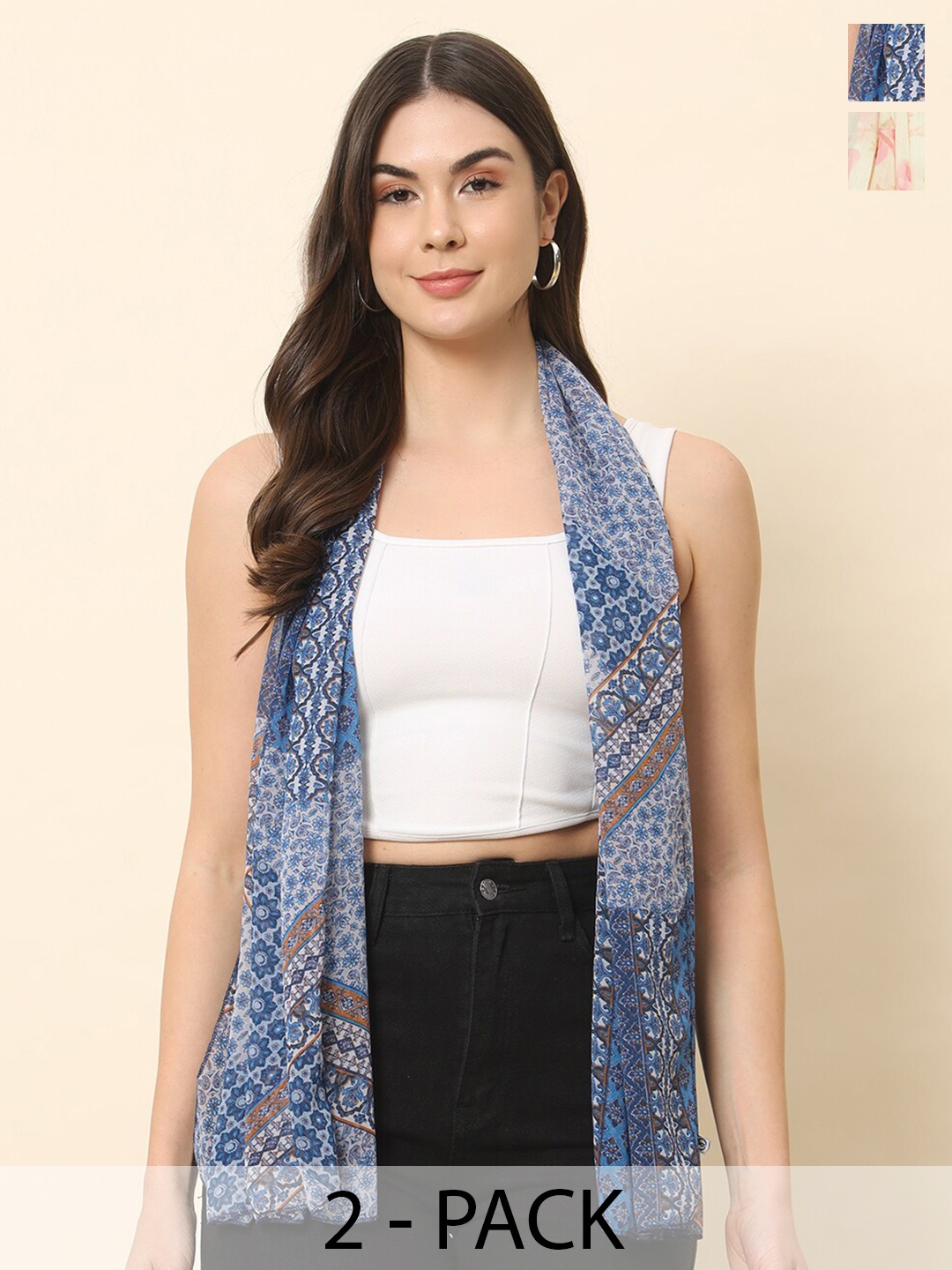 

Trend Arrest Pack Of 2 Printed Scarves, White