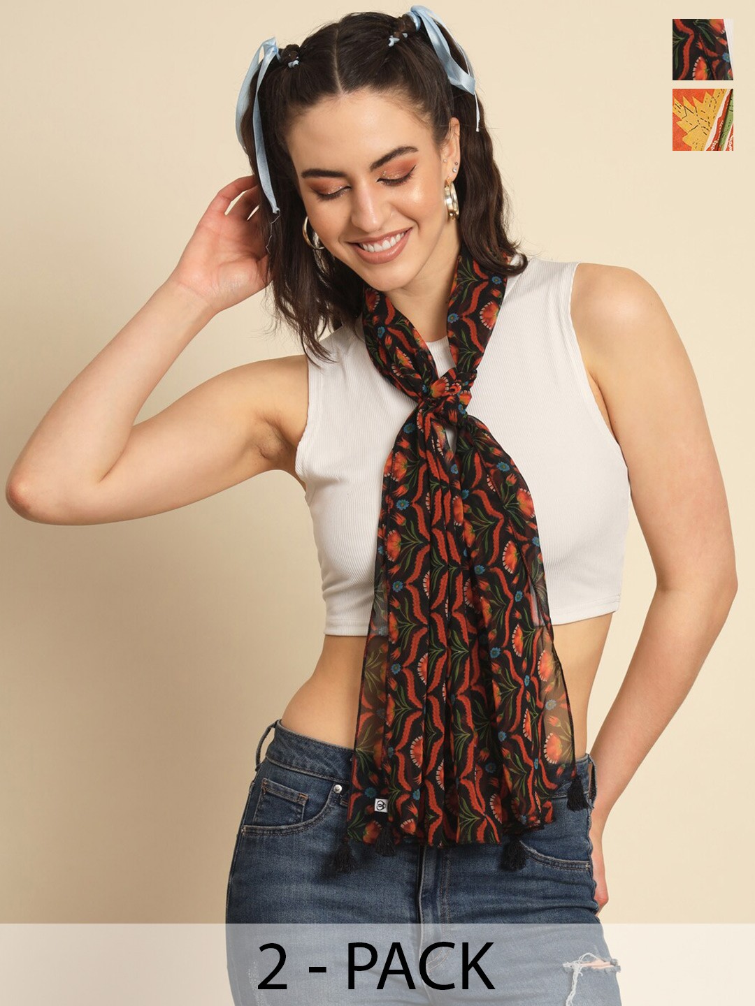 

Trend Arrest Pack Of 2 Printed Scarves, Brown