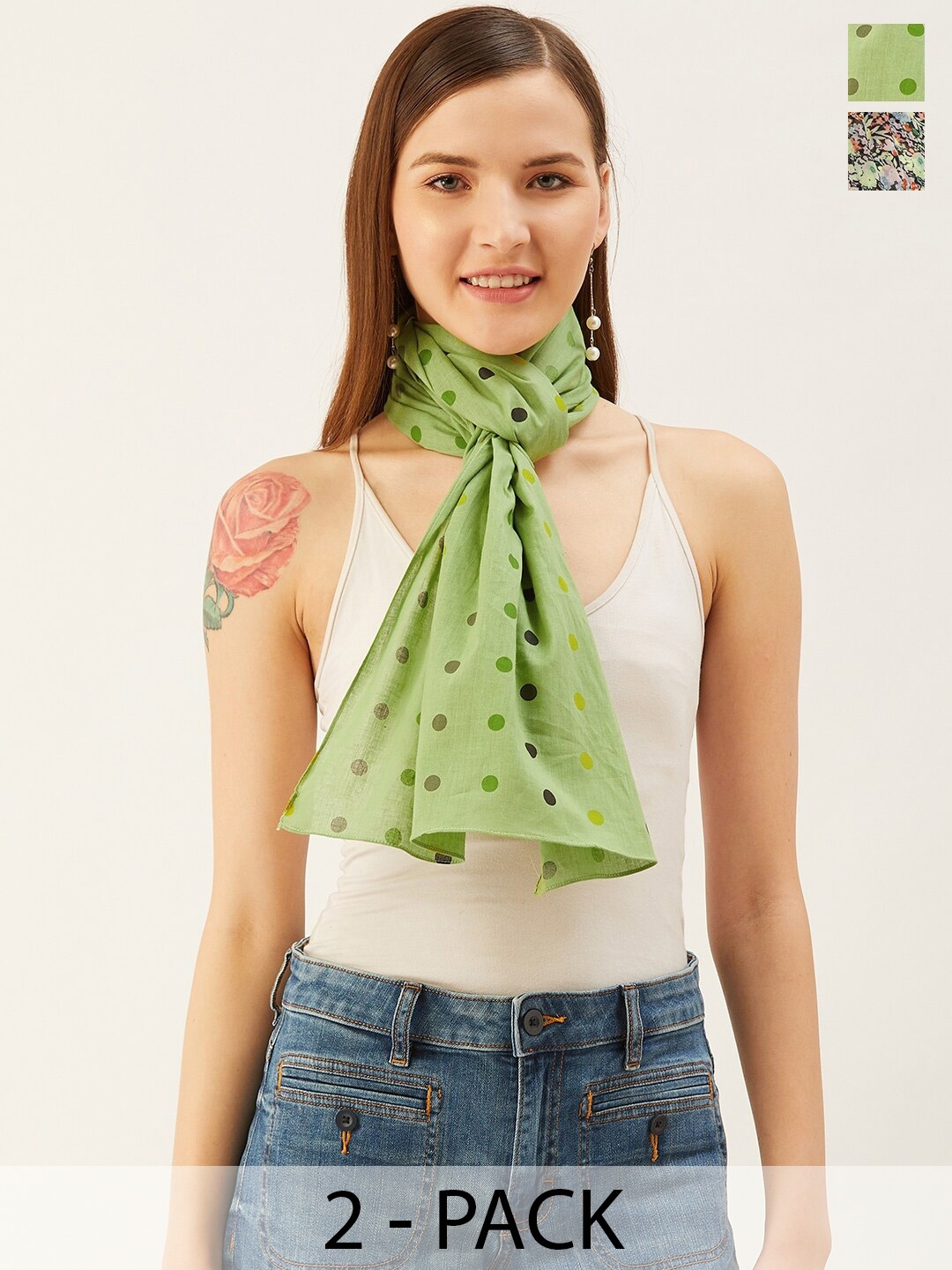

Trend Arrest Set of 2 Printed Scarf, Green
