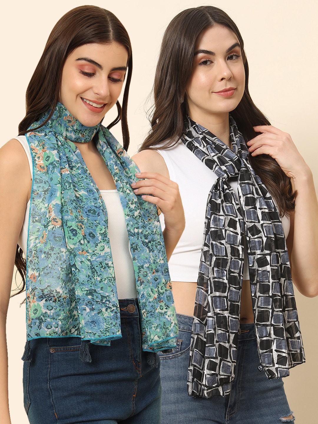 

Trend Arrest Set of 2 Printed Scarf, Green