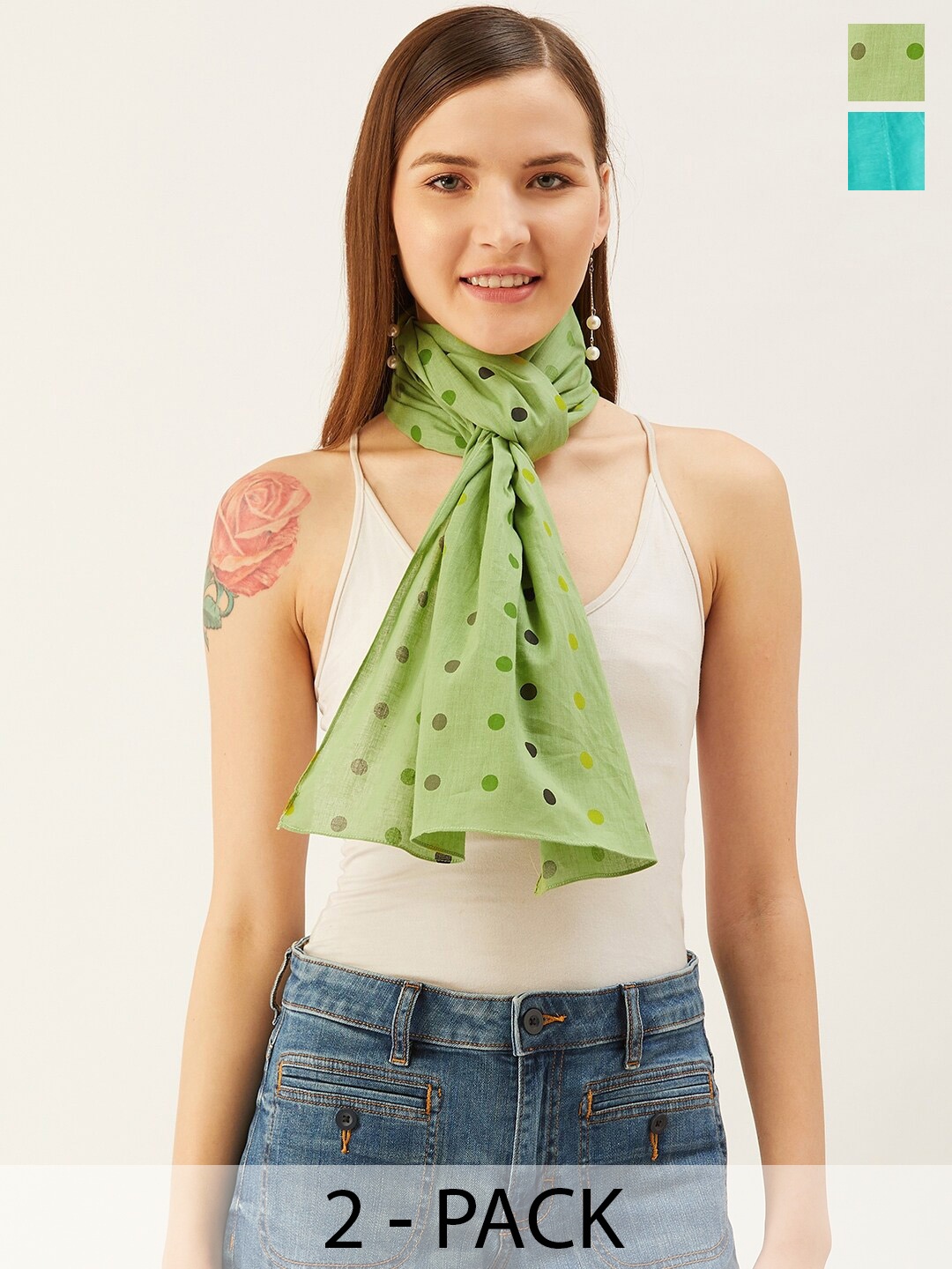 

Trend Arrest Set of 2 Printed Scarf, Green