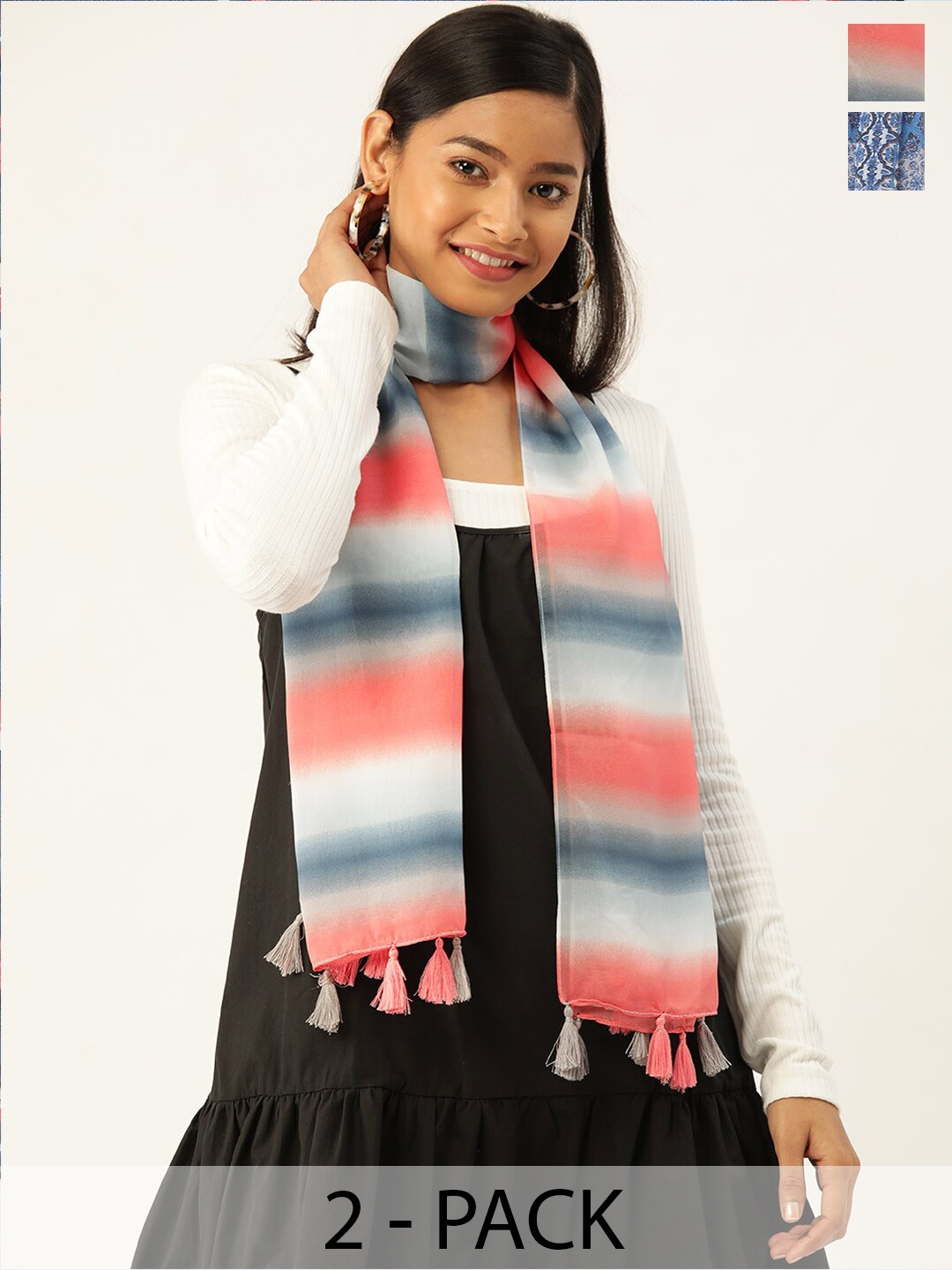 

Trend Arrest Pack Of 2 Printed Scarves, Blue