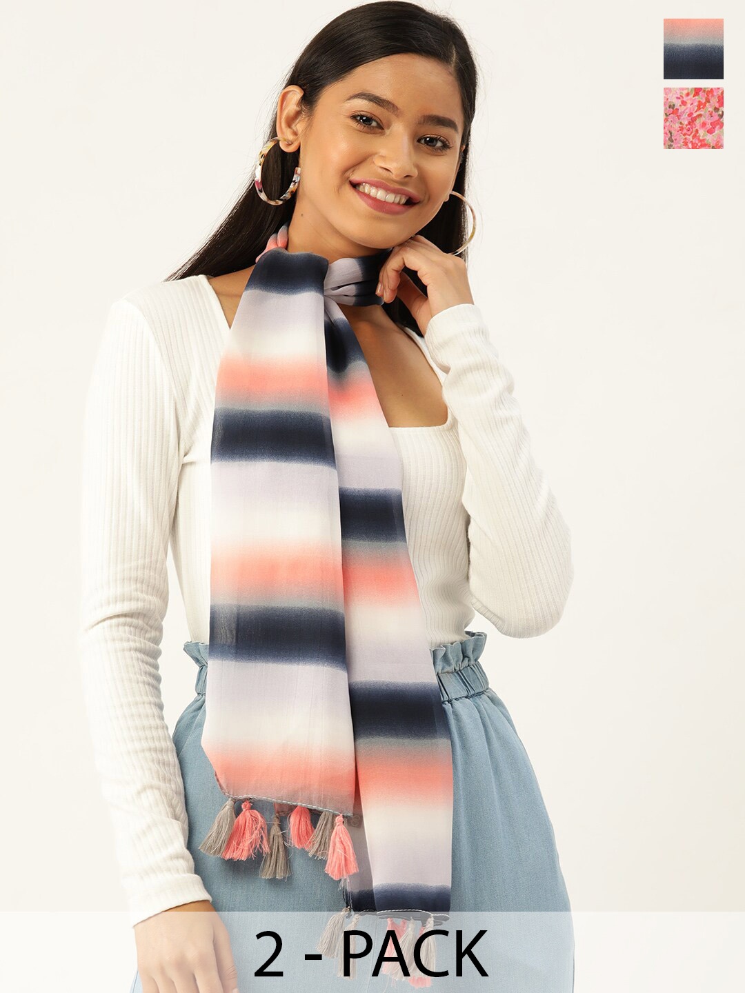 

Trend Arrest Pack Of 2 Printed Scarves, Pink