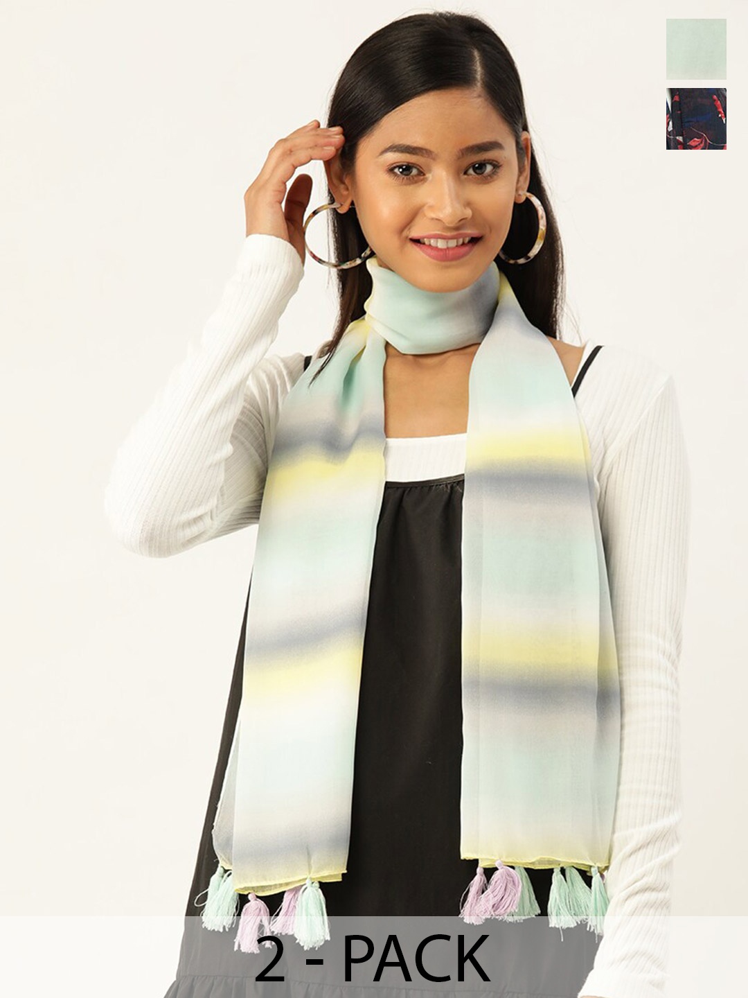 

Trend Arrest Pack Of 2 Printed Scarves, Navy blue