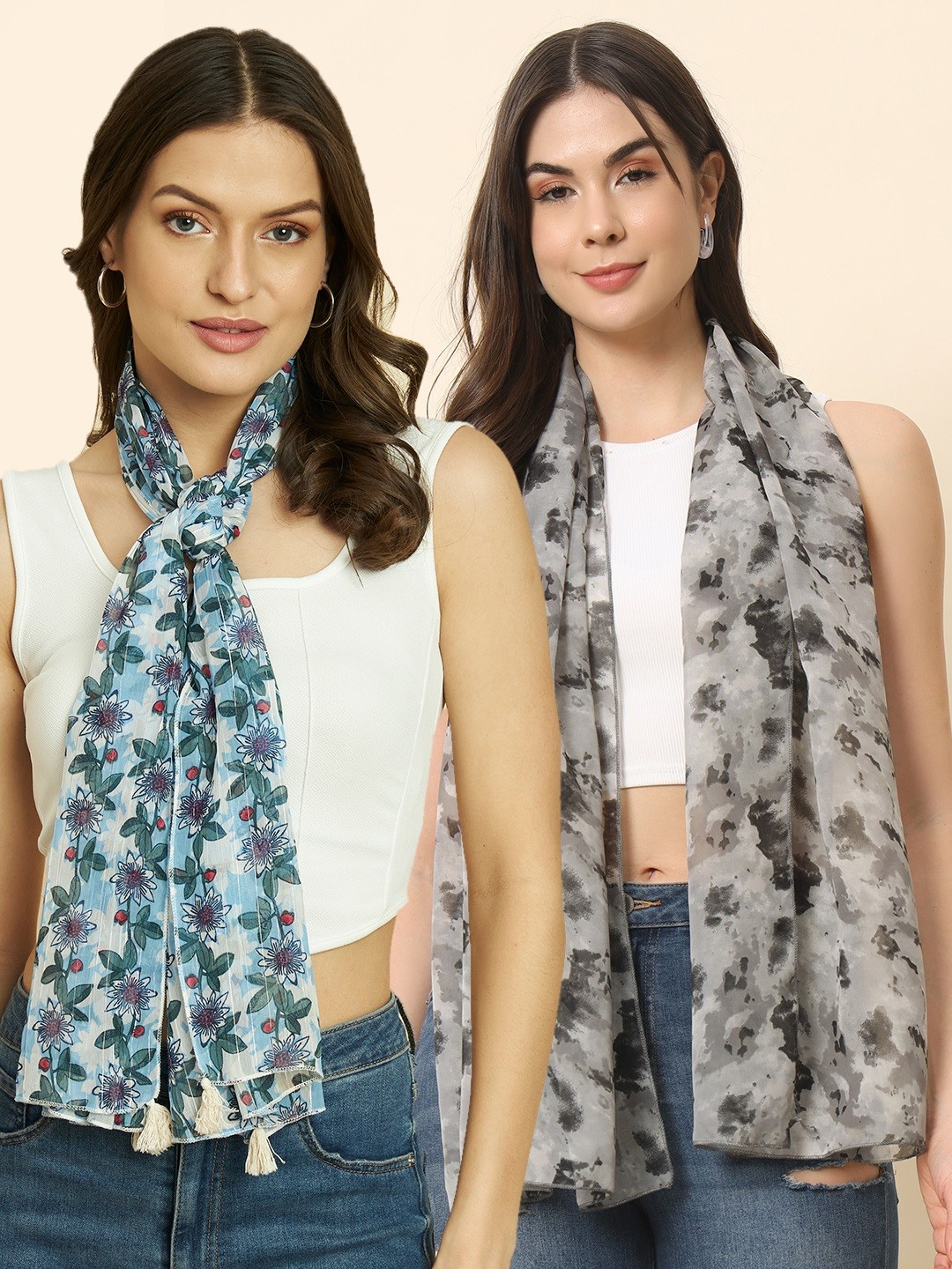 

Trend Arrest Set of 2 Printed Scarves, Blue