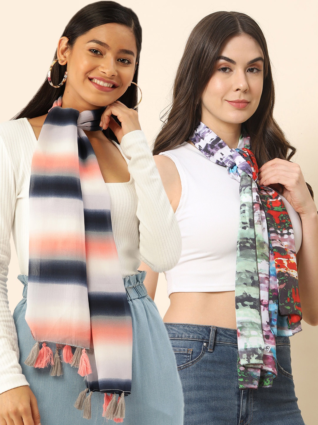 

Trend Arrest Pack Of 2 Floral Printed Scarf, White