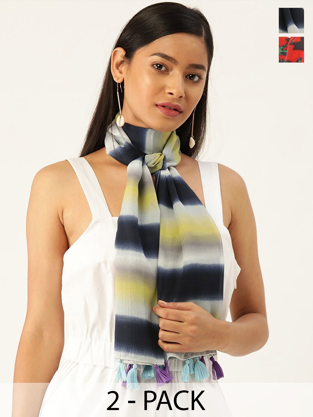 

Trend Arrest Pack Of 2 Floral Printed Scarf, Green
