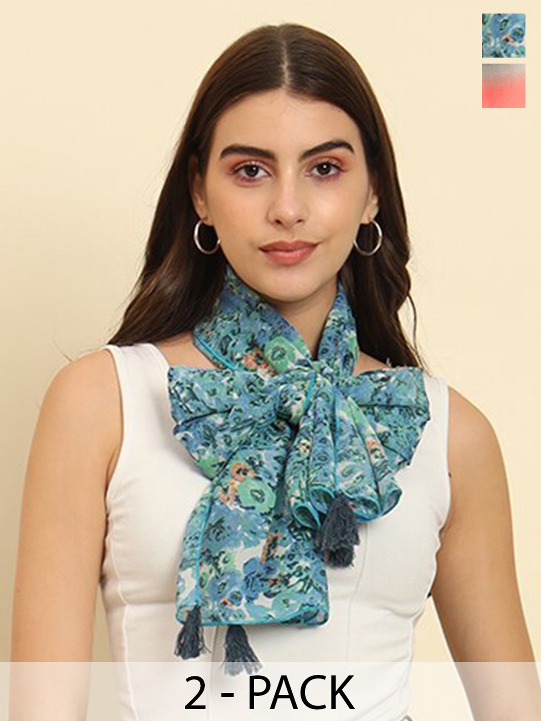 

Trend Arrest Pack Of 2 Floral Printed Scarf, Blue