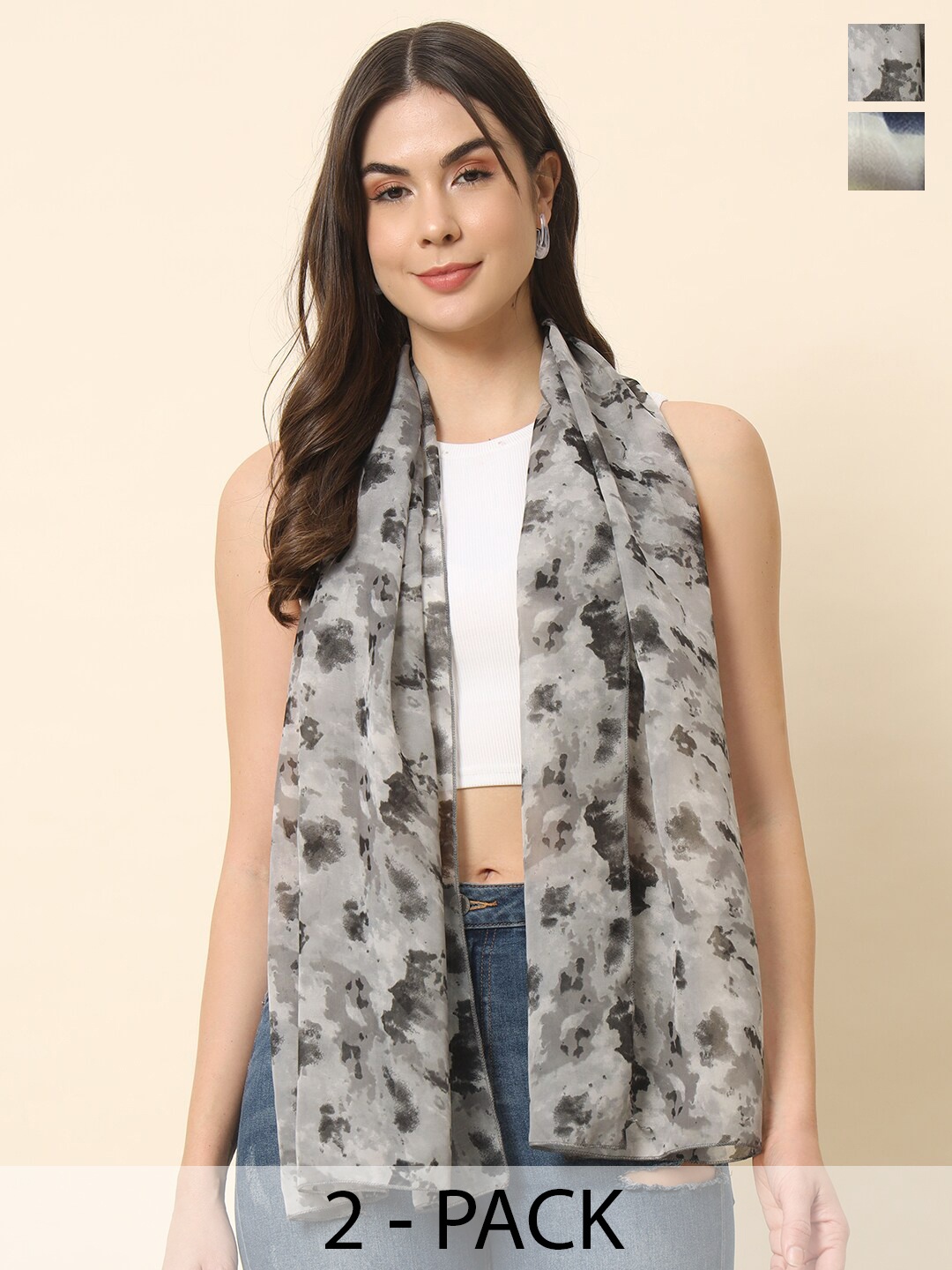 

Trend Arrest Pack Of 2 Floral Printed Scarf, Grey