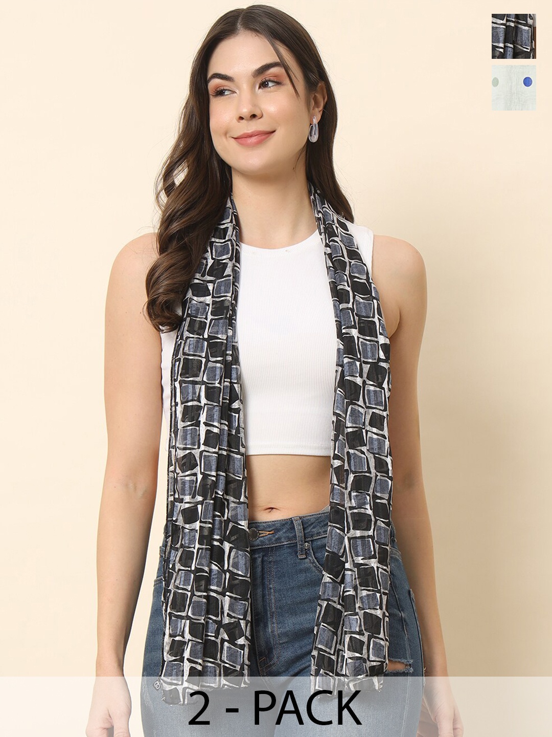 

Trend Arrest Pack of 2 Printed Scarves, Black